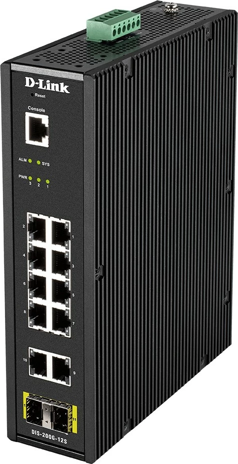 Industrijsko stikalo D-Link DIS-200G-12S, 12 vrat, Layer2, Gigabit, črno
