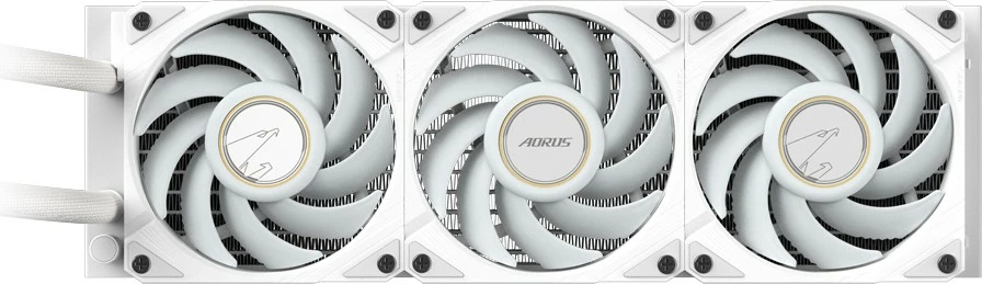 Tekoče hlajenje AORUS WATERFORCE X II 360 ICE, 3x120mm ARGB, LCD, Gigabyte, belo — za Intel LGA 1851 in AMD AM5