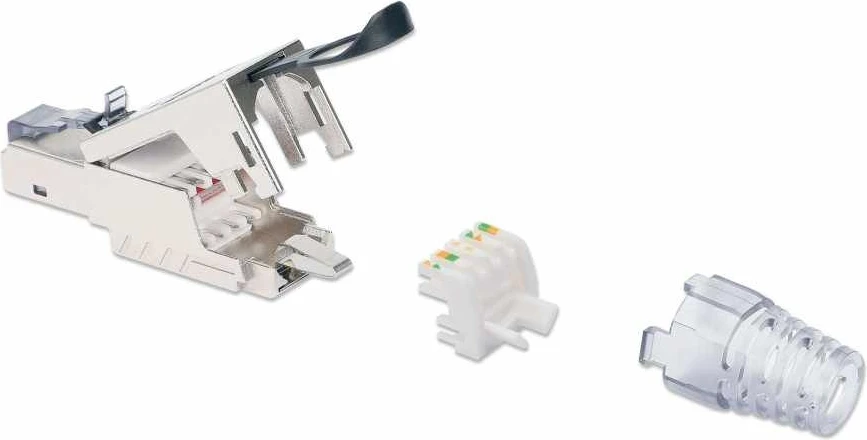 Modularni konektor RJ45 Cat6a 10G, brez orodja, STP, srebrne barve – Intellinet 790741
