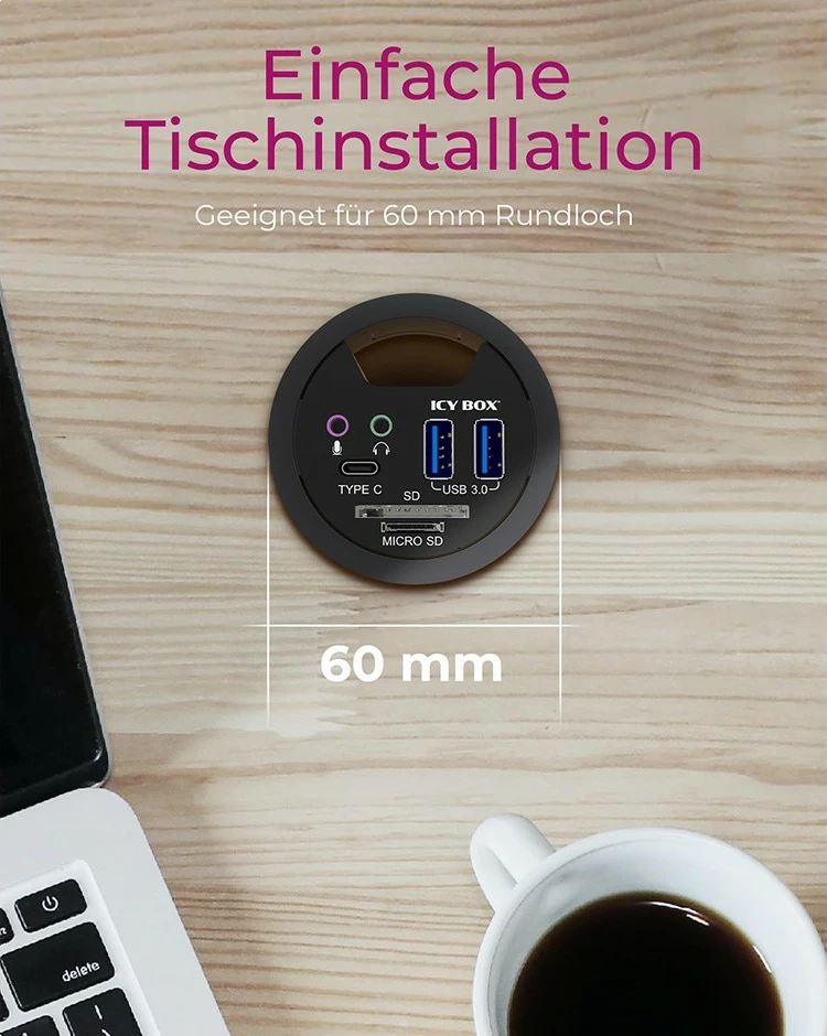 USB razširitveni hub z branjem kartic in avdio priključki ICY BOX IB-HUB1404A, 3x USB 3.0, črn