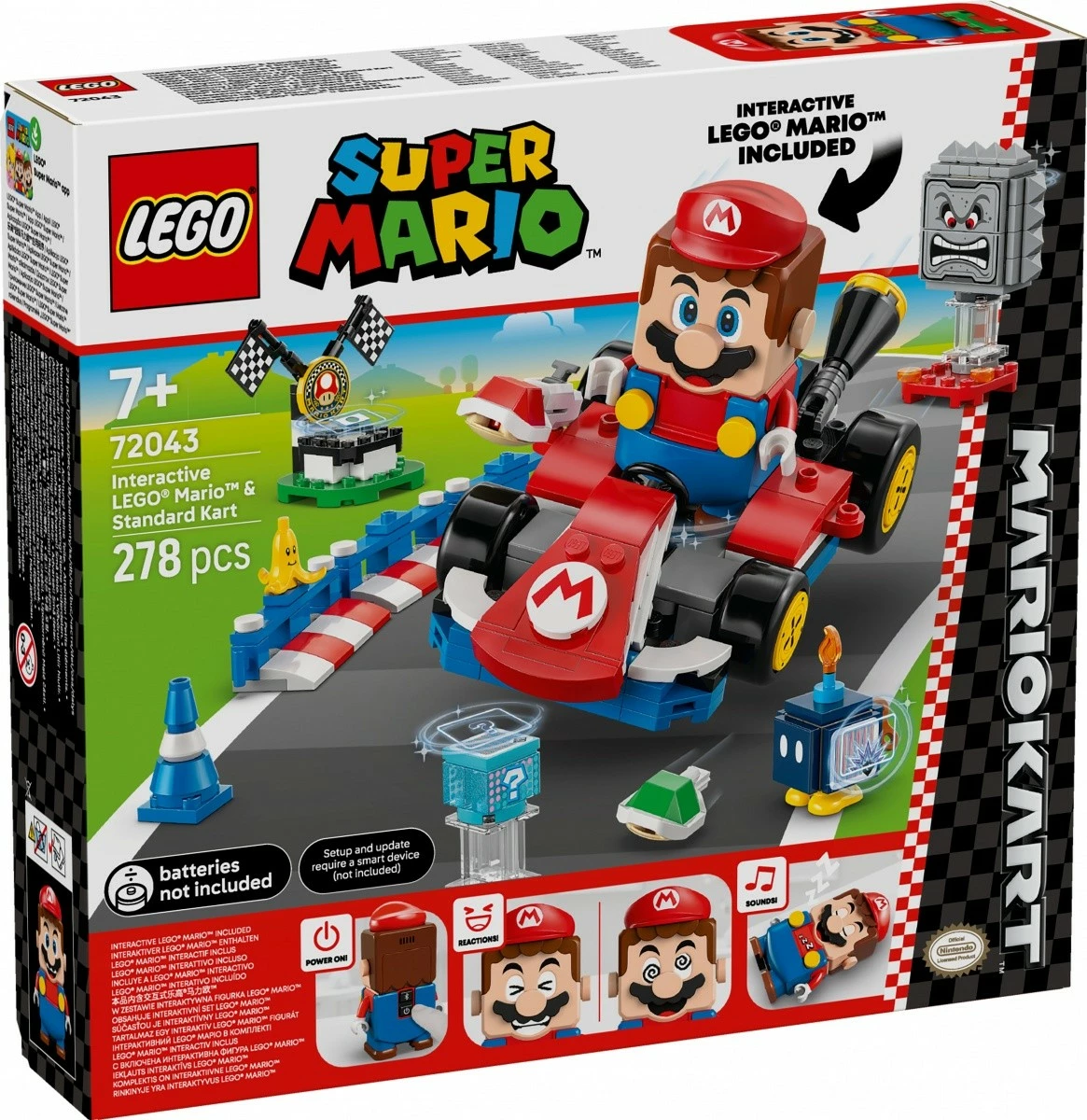 Komplet za dirkanje z interaktivno figurico Mario in standardnim gokartom, LEGO Super Mario Mario Kart 72043, 278 kosov