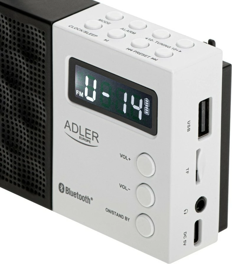Digitalni PLL radio Adler AD1908 z Bluetoothom, USB/SD, črn/bel
