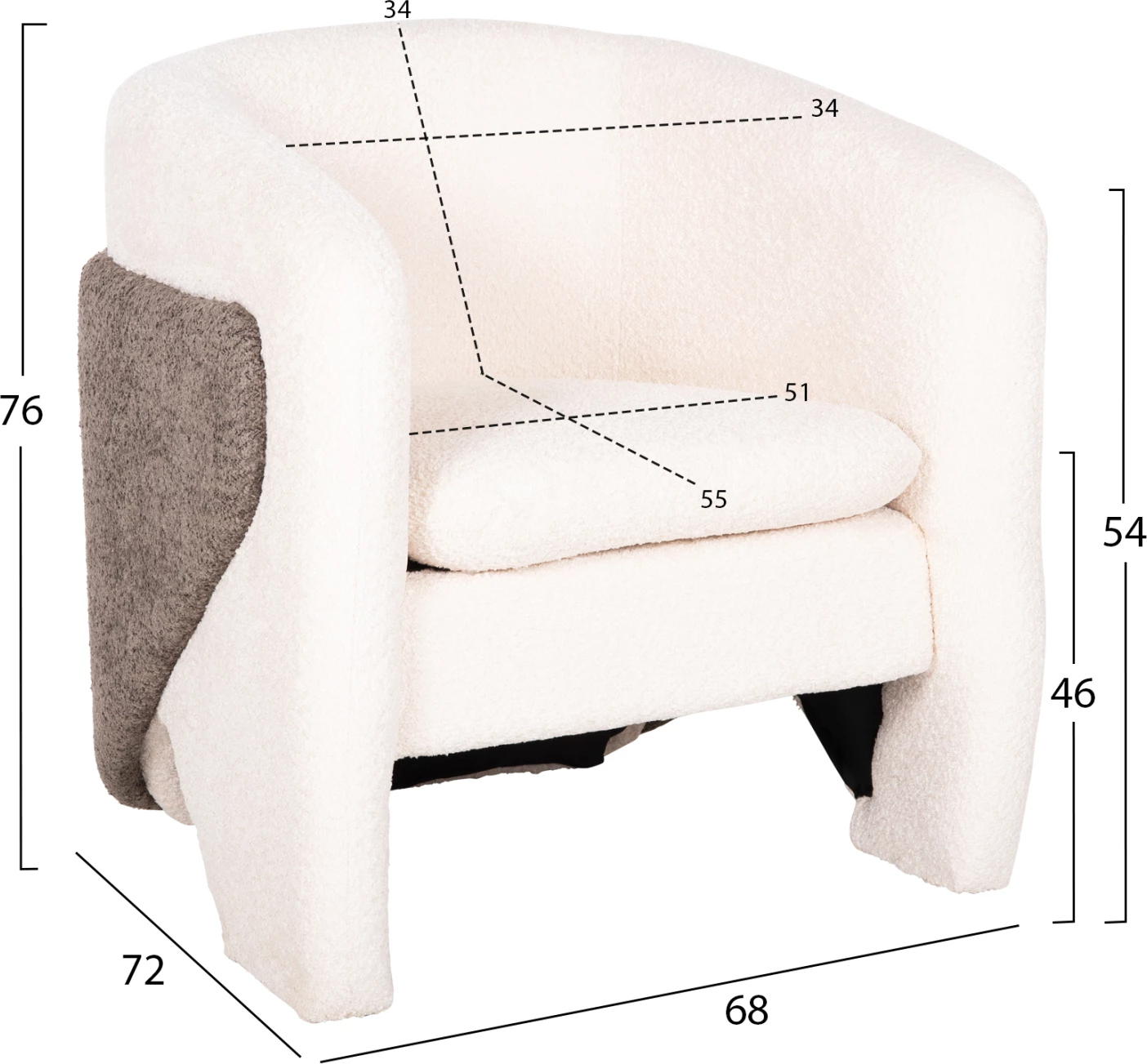 Fotelj DOPER FH9590.06 iz bouclé tkanine belo-sive barve 68x72x76H cm