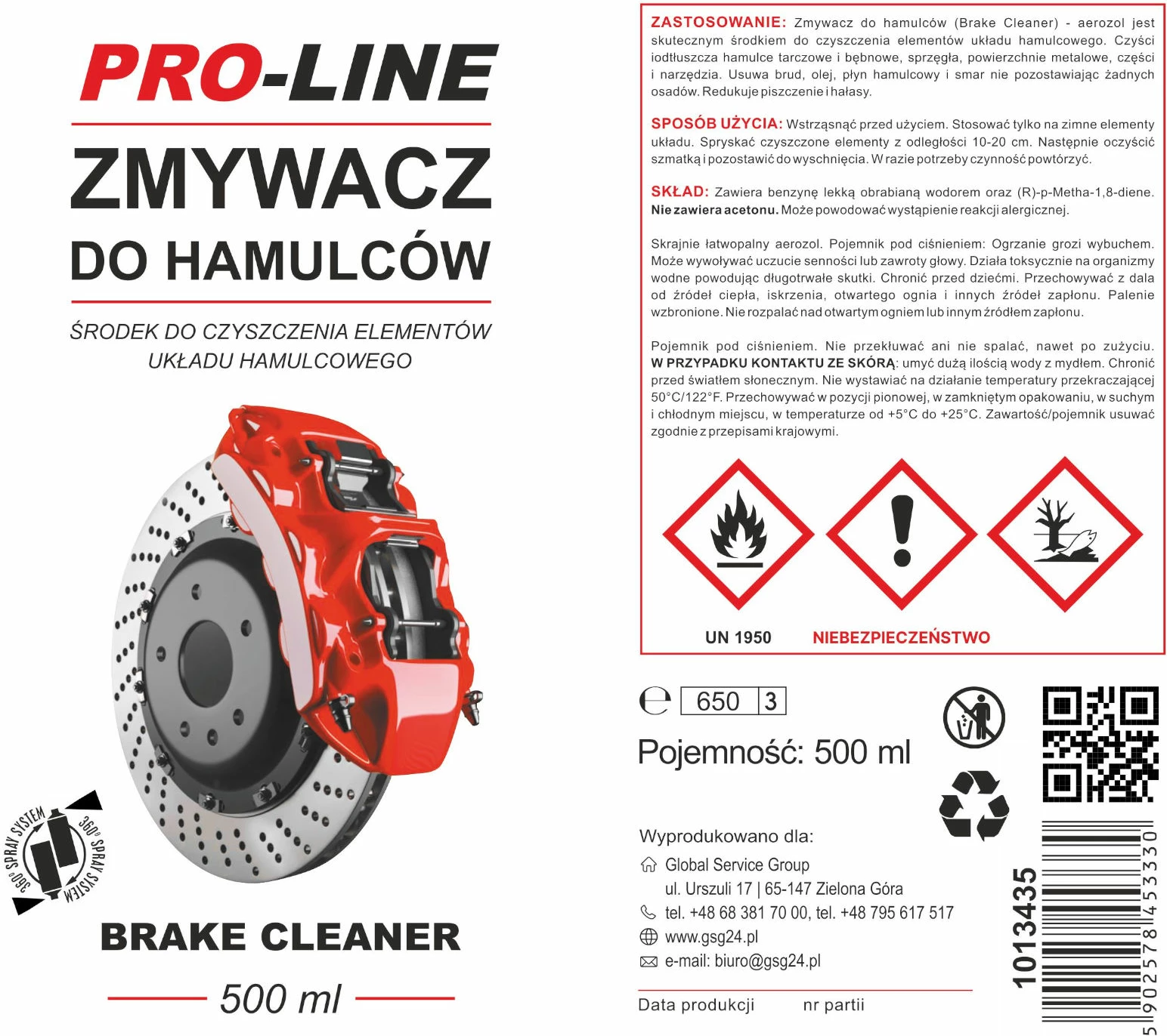 Čistilni sprej za zavorni sistem Pro-Line 500 ml