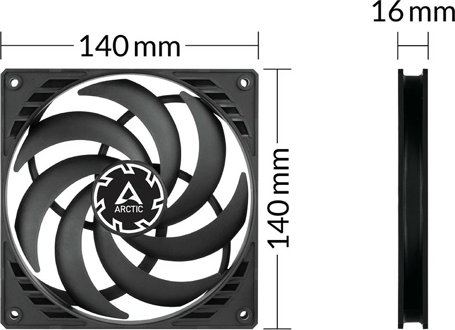 Ventilator za ohišje ARCTIC P14 Slim PWM PST 14 cm, črn