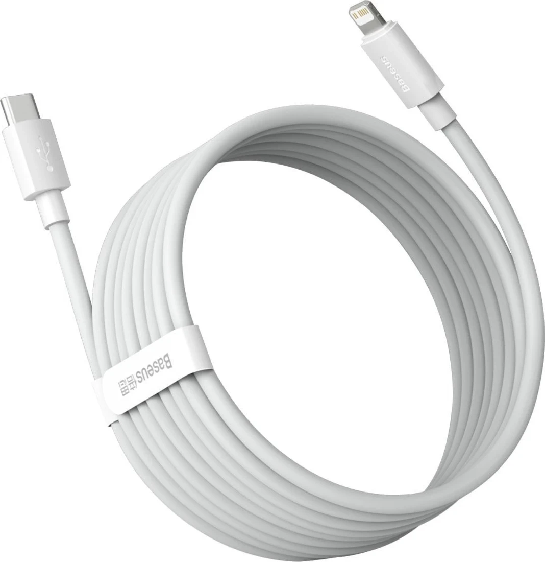 Kabel USB-C na Lightning, PD, 20 W, 1,5 m, bel — Baseus Simple Wisdom, 2 kosa