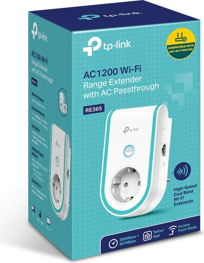 Repeater omrežja TP-Link RE365, 867 Mbit/s, 10,100 Mbit/s, bel