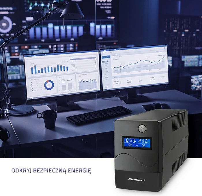 UPS 53977 Qoltec, 450VA, 240W, LCD, USB, RJ45, črn