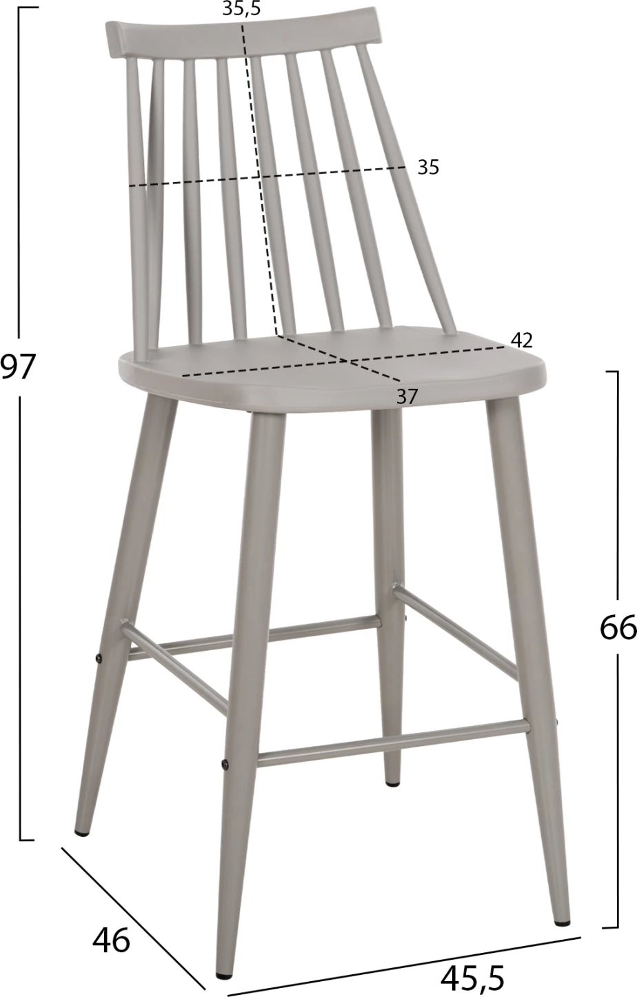 Barski stol srednje višine VANESSA FH9300.20 polipropilen & kovina-siv 45,5x46x97Hcm, set 2 kosov