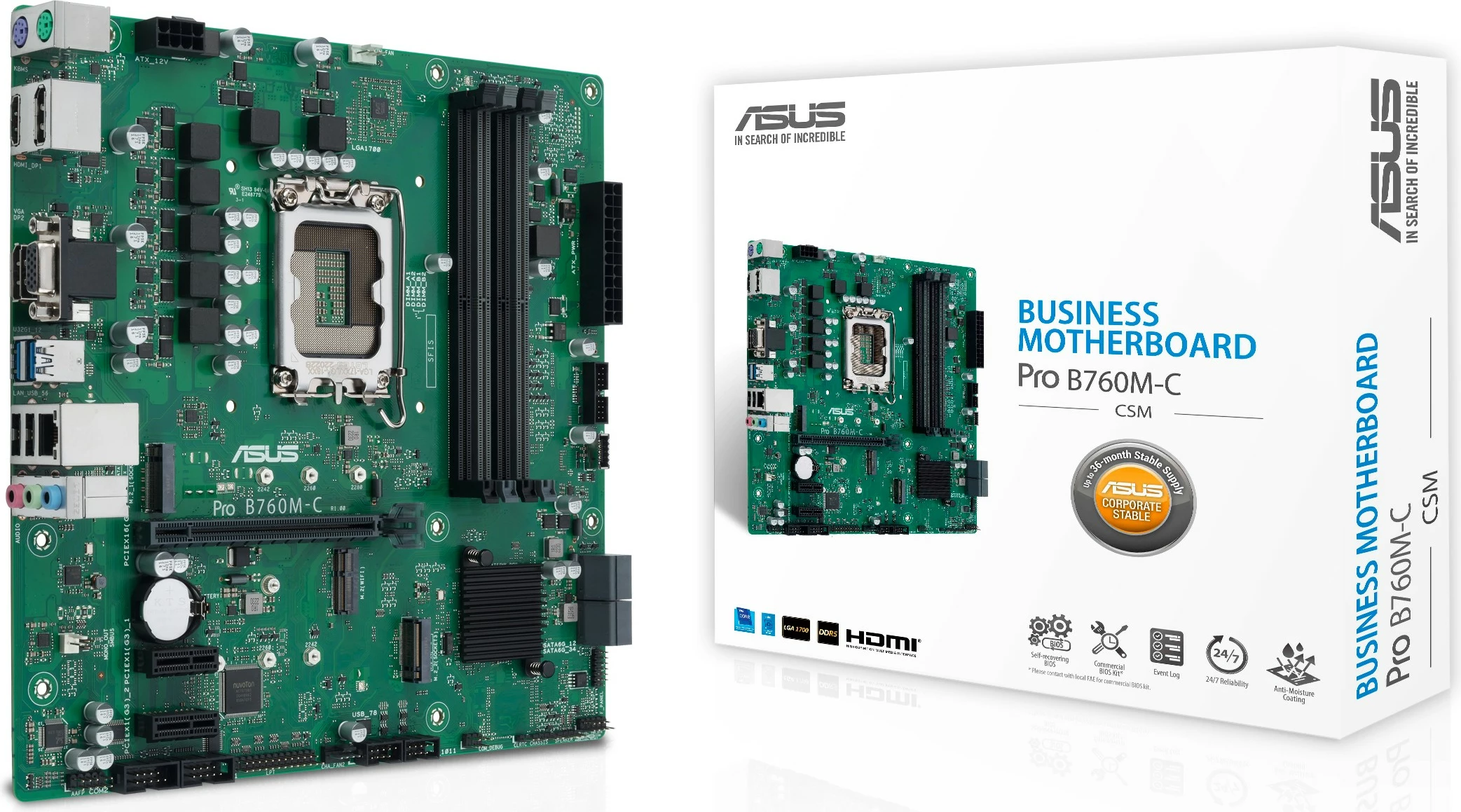 Plošča za računalnik ASUS PRO B760M-C-CSM, Intel, LGA 1700, DDR5-SDRAM, 128 GB