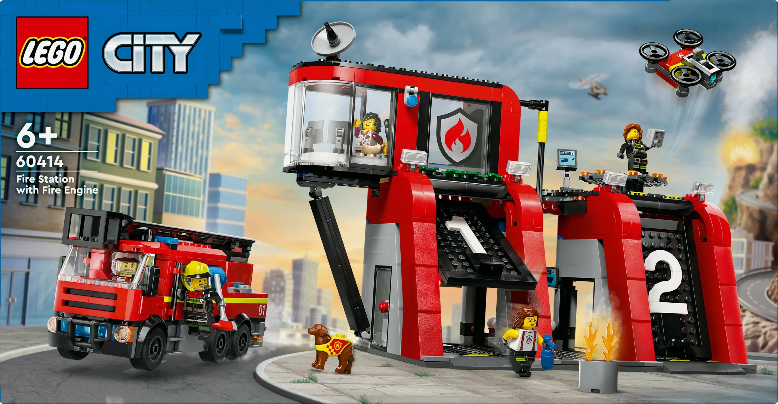 Set za gradnjo gasilske postaje z gasilskim tovornjakom LEGO City 60414, 843 kosov, večbarven