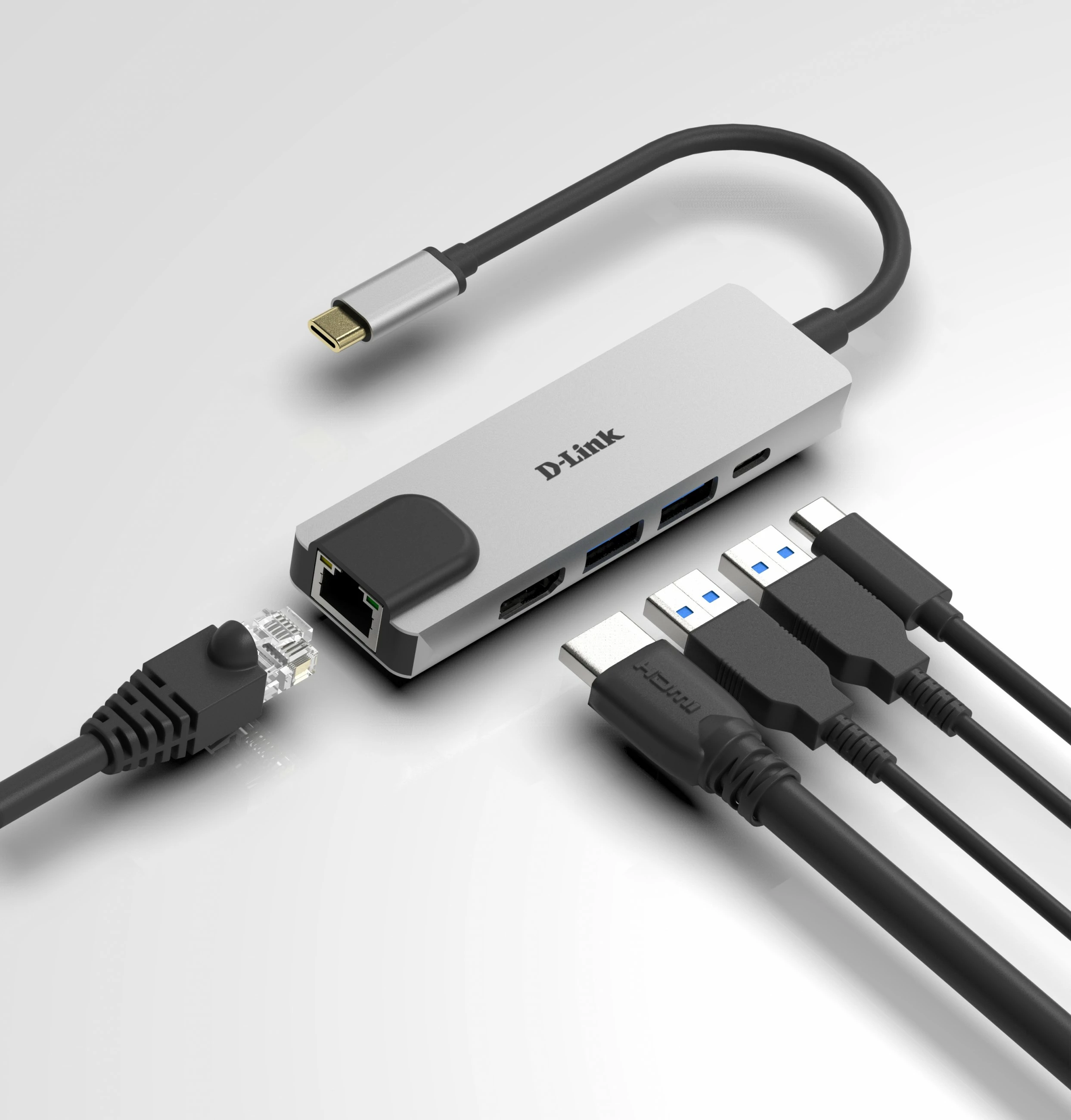 USB-C razširitveni hub z Thunderbolt 3, HDMI 4K, Gigabit Ethernet, 2× USB 3.0, Power Delivery 60W, alumin, črn D-Link DUB-M520