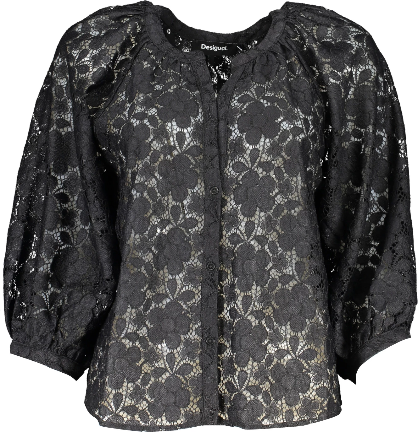 Ženska majica z dolgimi rokavi Desigual, črna