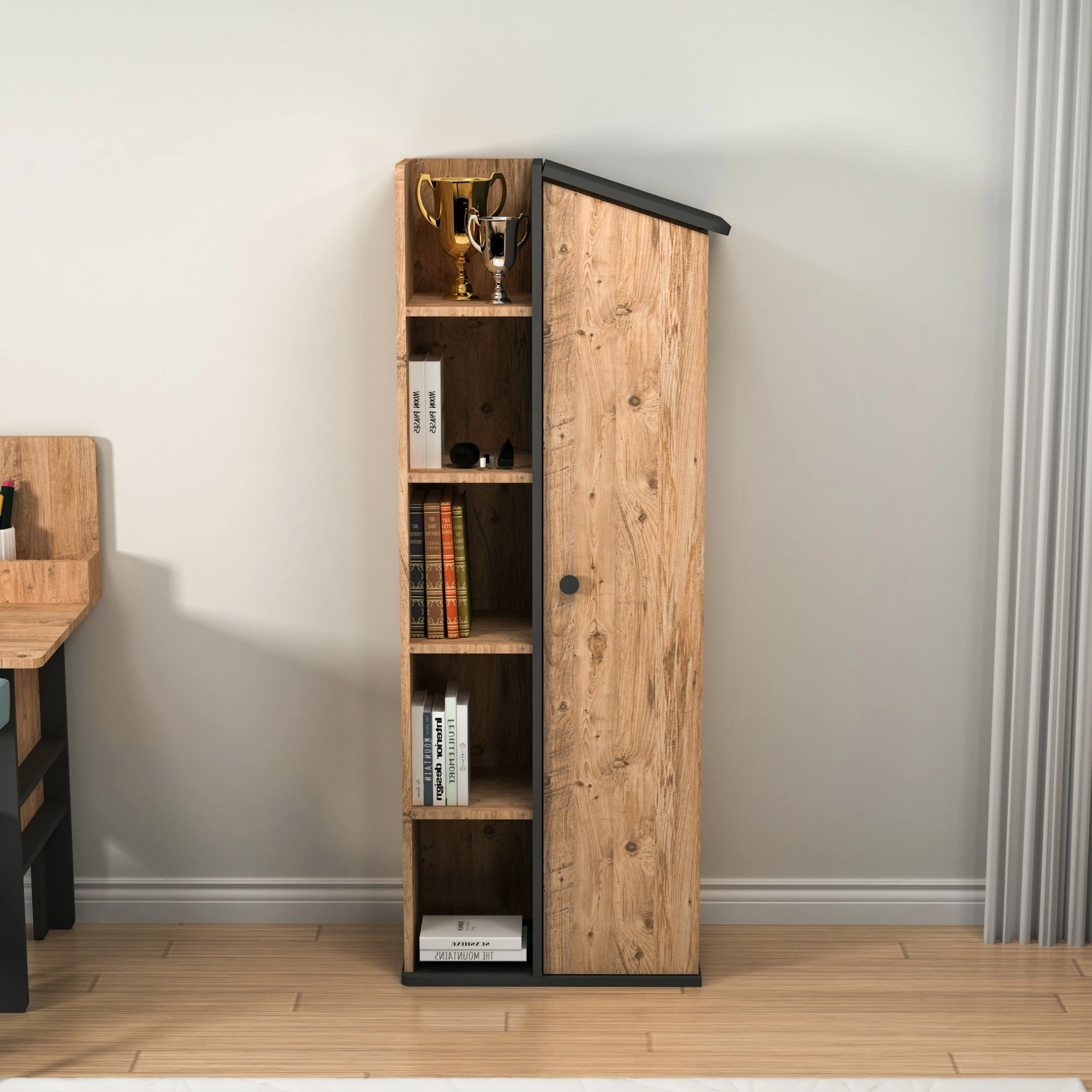Polica za knjige Valerin, Hanah Home, barva Atlantic Pine in antracit, 60 x 161,8 x 35,3 cm