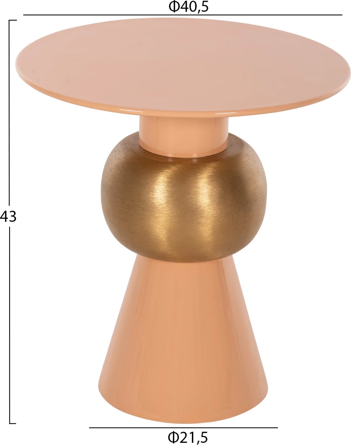 Pomožna miza PATNA FH4235.08 kovinska v topli roza (losos)-zlati barvi Φ40,5x43Hcm