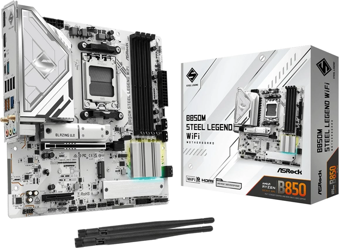 Matična plošča Asrock B850M Steel Legend WiFi, Socket AM5, micro ATX, bela