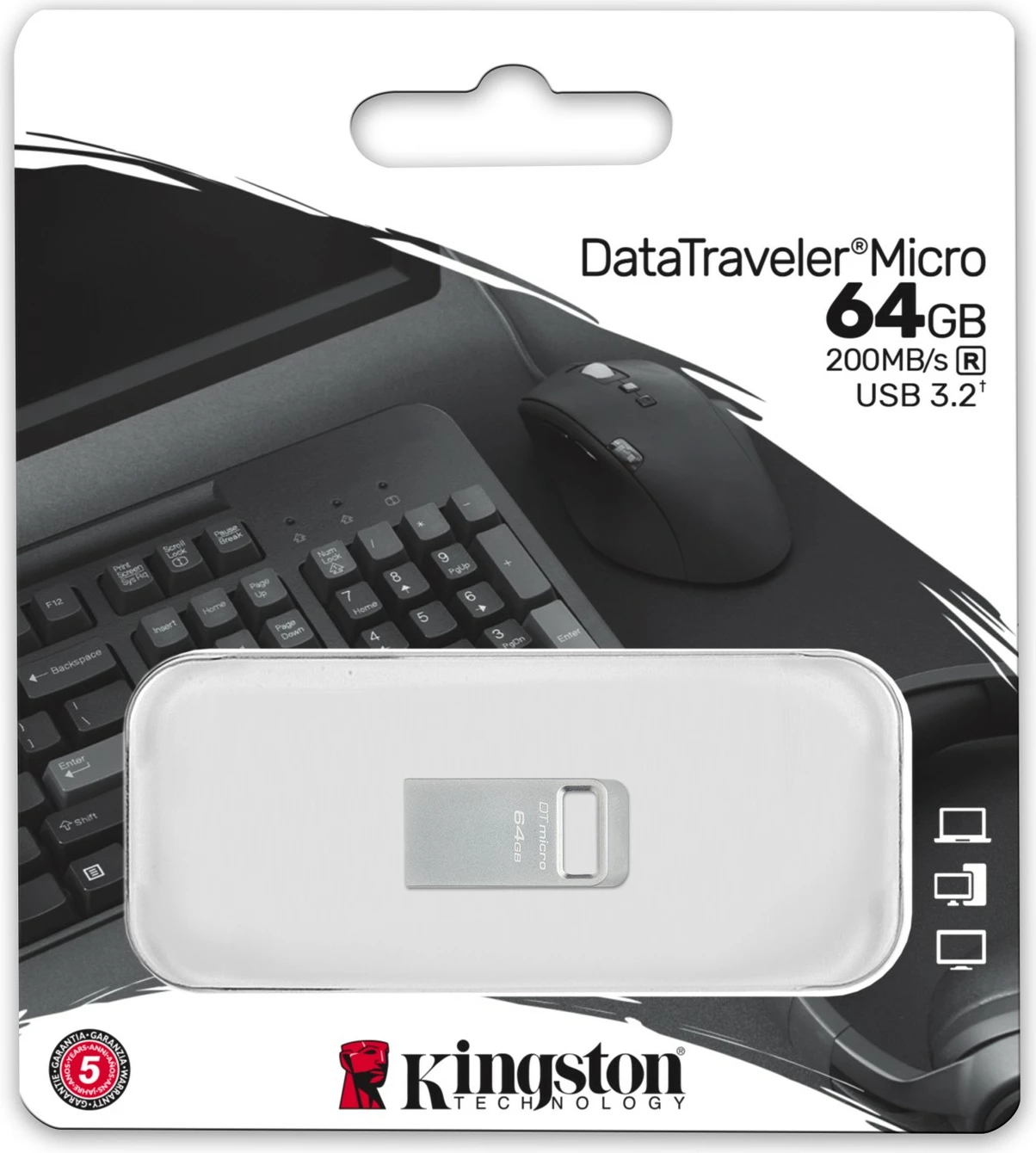 Ultra majhen USB Kingston DataTraveler 64GB Micro 200MB/s, kovinski, srebrn