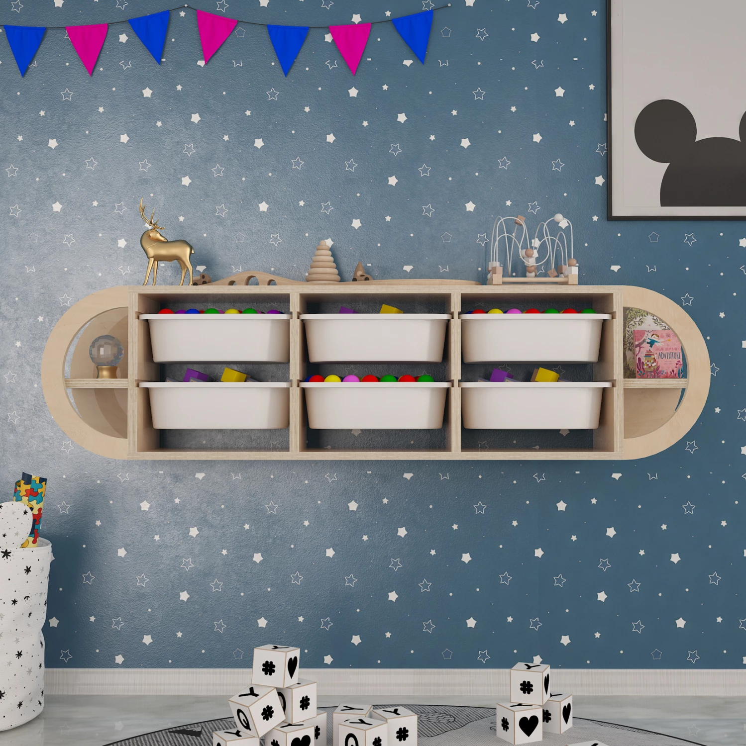 Stenska komoda KIKS FH18228.03 iz breze in 6 belih P.E. predalov 126x26x33Hcm