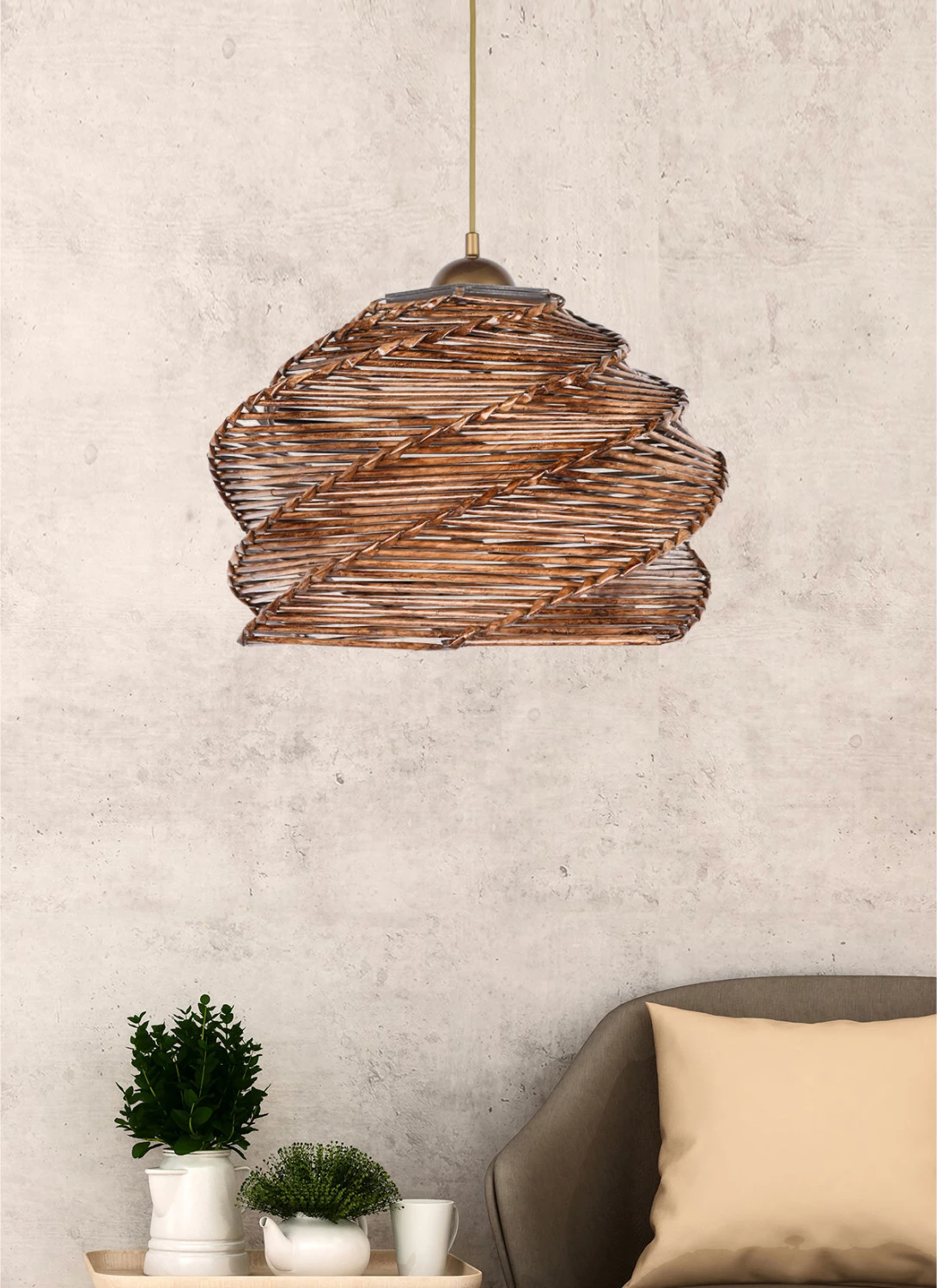 Viseča stropna svetilka za notranje prostore FH7372 iz lesa in bambusa oreh 32x32x65 cm