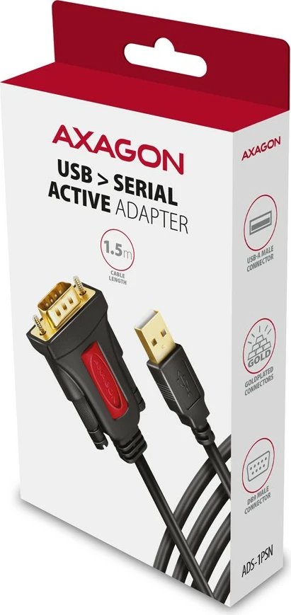 Adapter USB na RS-232, 1,5 m, čip Prolific, črn - AXAGON ADS-1PSN