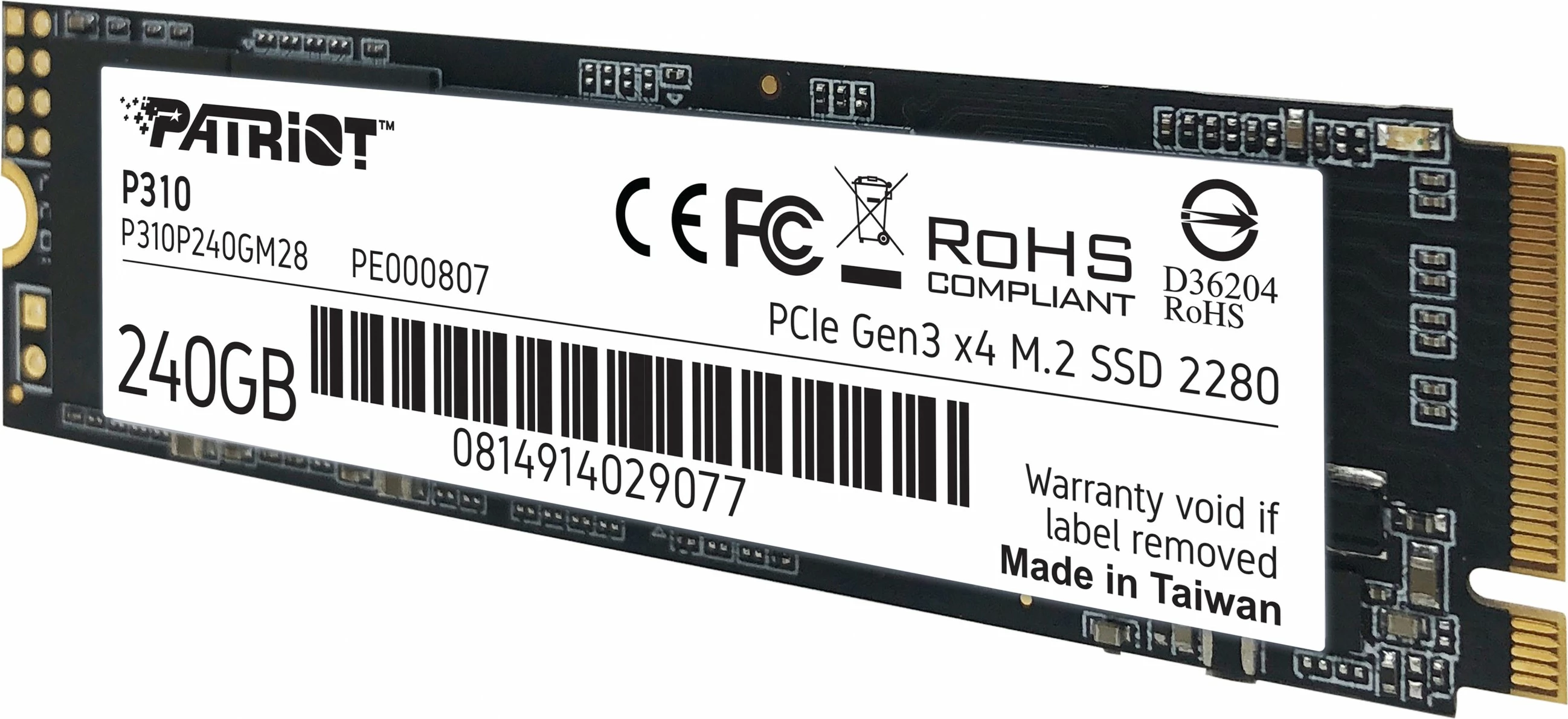 SSD M.2 Patriot P310 240 GB, PCIe 3.0 x4, NVMe 1.3
