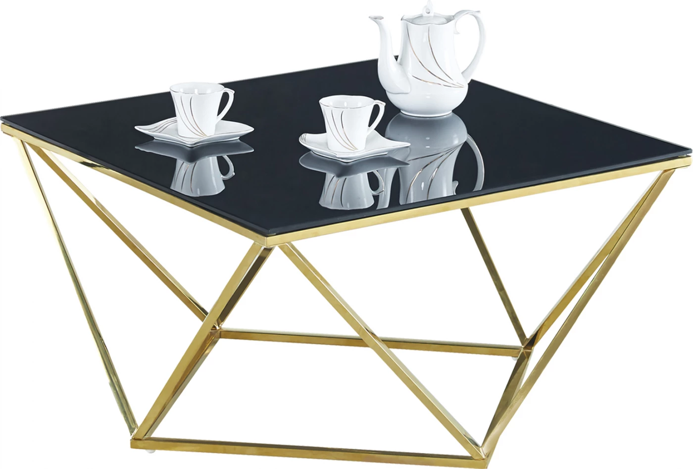 Klubska miza Willow FH8613.01 s črnim steklom in pozlačeno osnovo 80X80X45 cm