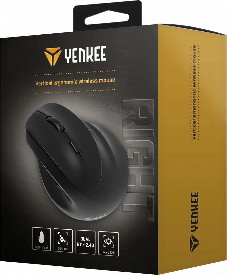 Ergonomska brezžična miška za desno roko YENKEE YMS 5060, 2400 DPI, črna