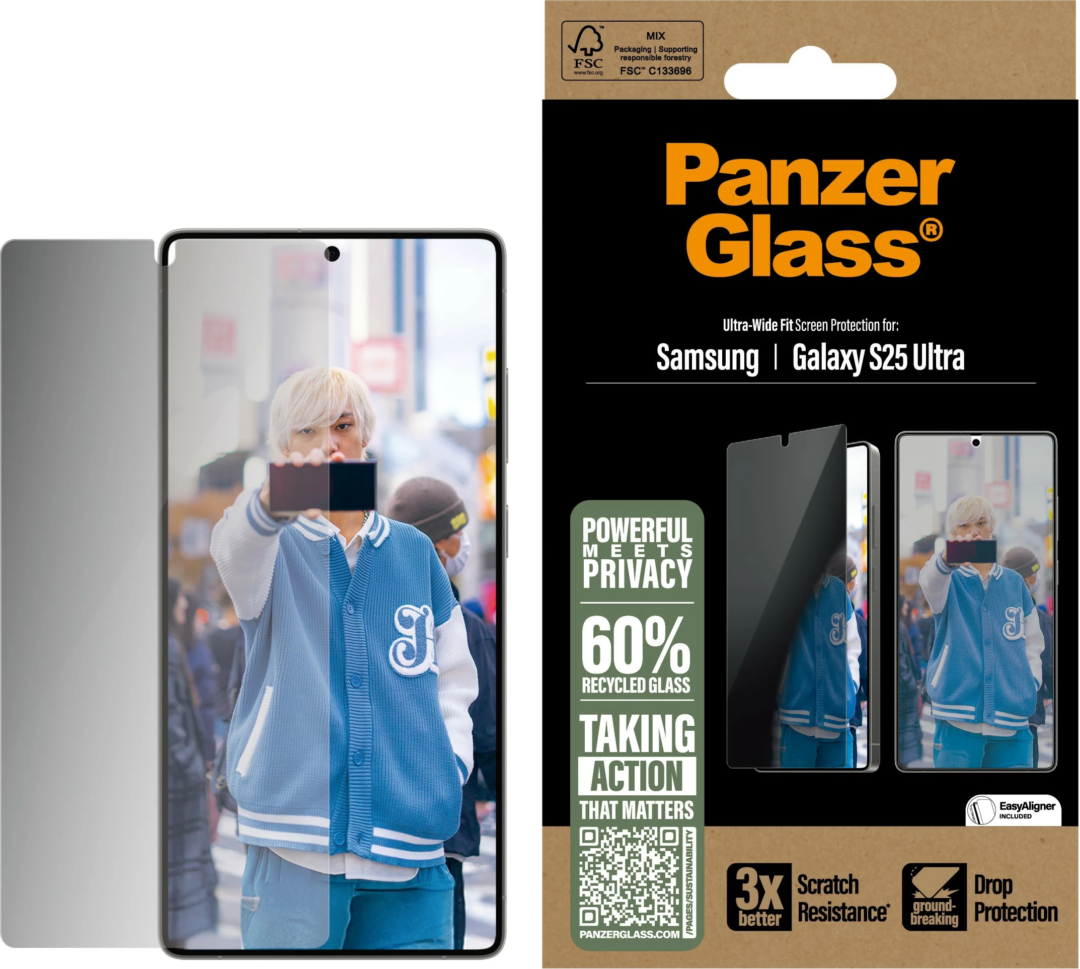 Zaščitni zaslon s filtrom zasebnosti PanzerGlass za Samsung Galaxy S25 Ultra, prozoren