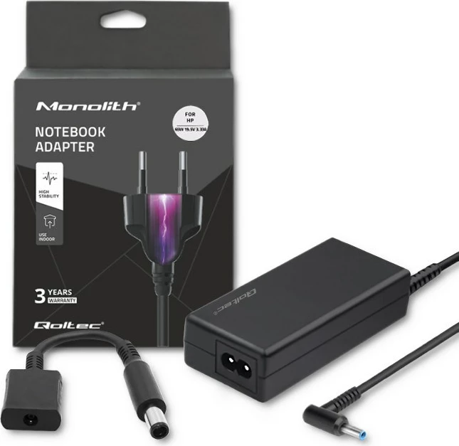 Karikues za prenosnik Qoltec 51728, 65W, 19V, 3.33A, črn