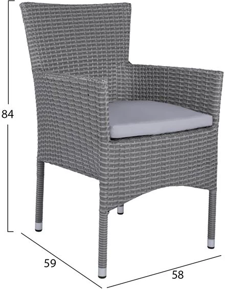 Set 5 kosov Miza Kovinska Siva 150x90 s 4 stoli Siva pletenina FH10586.01