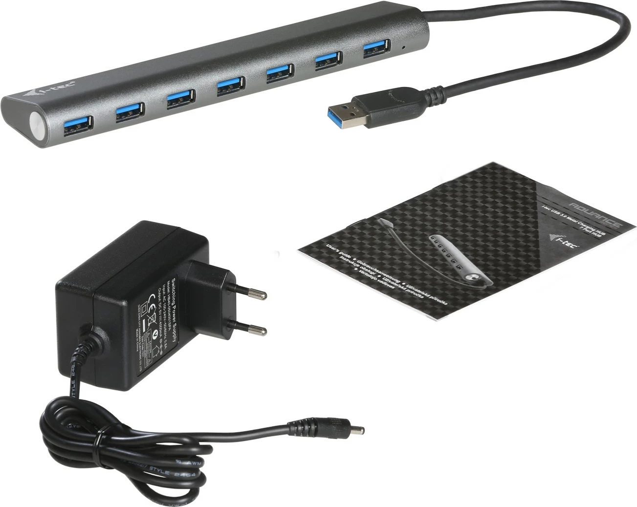 USB hub z 7 vhodi, i-tec, kovinski, USB 3.0, 5 Gbps, srebrn