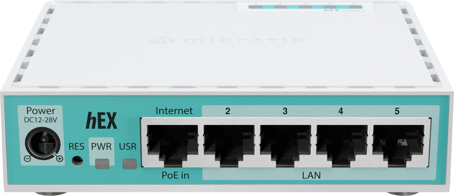 Kompakten usmerjevalnik MikroTik hEX, 512 MB RAM, 5× Gigabit Ethernet, USB 2.0, bel