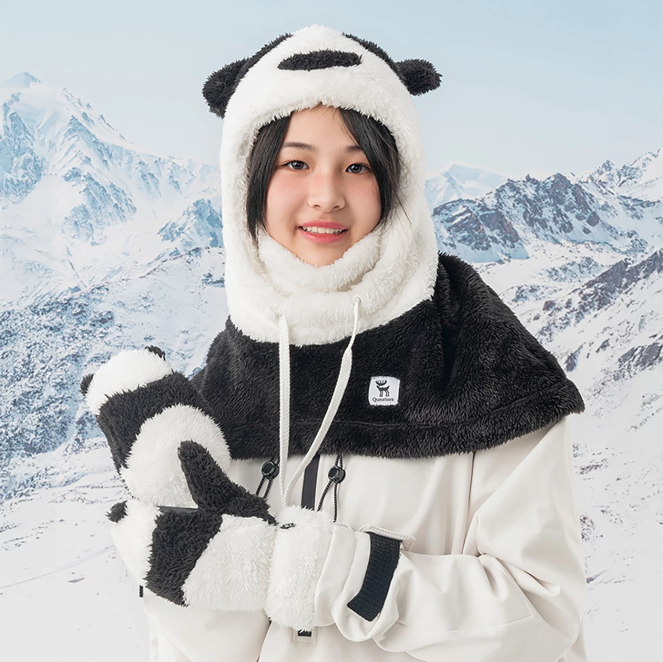 Smučarske rokavice panda, Qunature, S, črno/bela