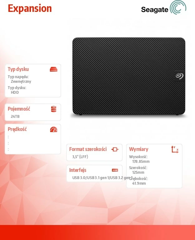 Zunanji trdi disk, 24 TB, 3,5", HDD, USB 3.0, Seagate Expansion, črn