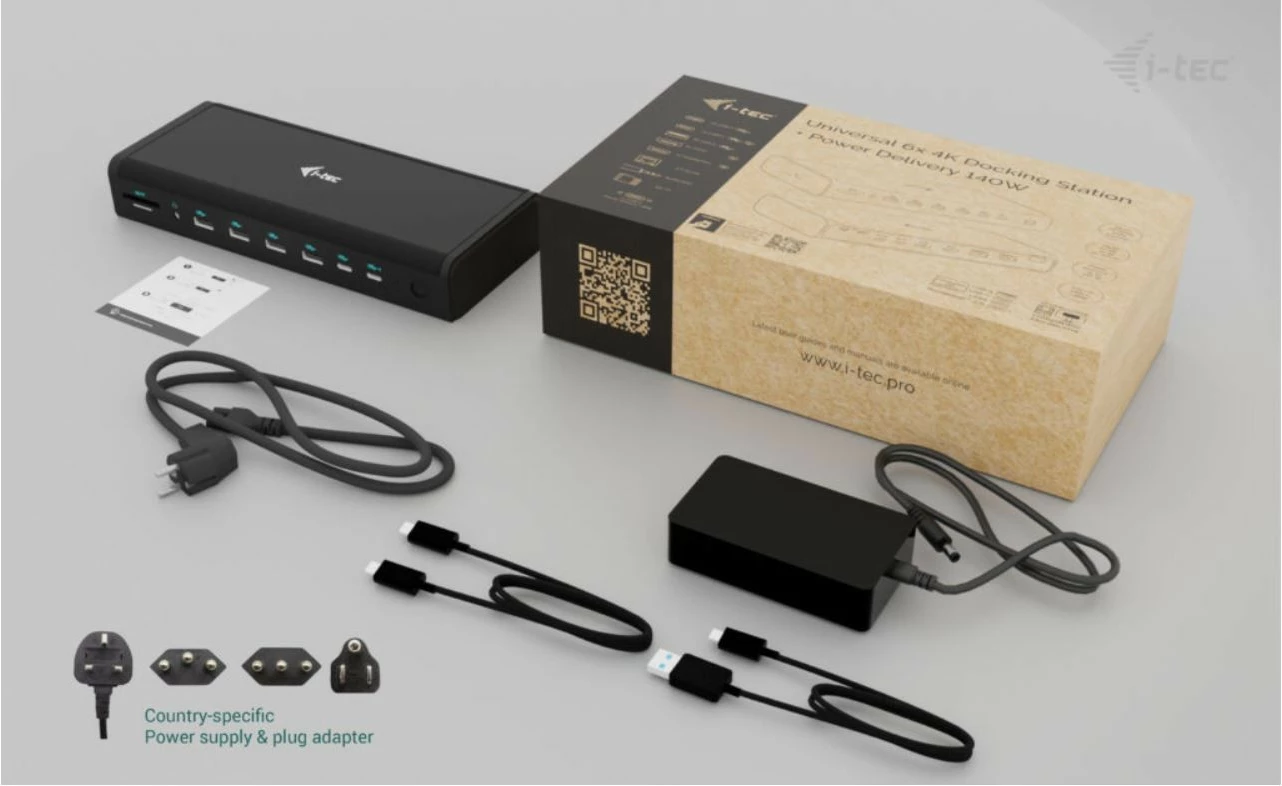 Universalen docking station i-tec CA6MONITORDOCKPD, 6x 4K/60Hz, 140W, črn