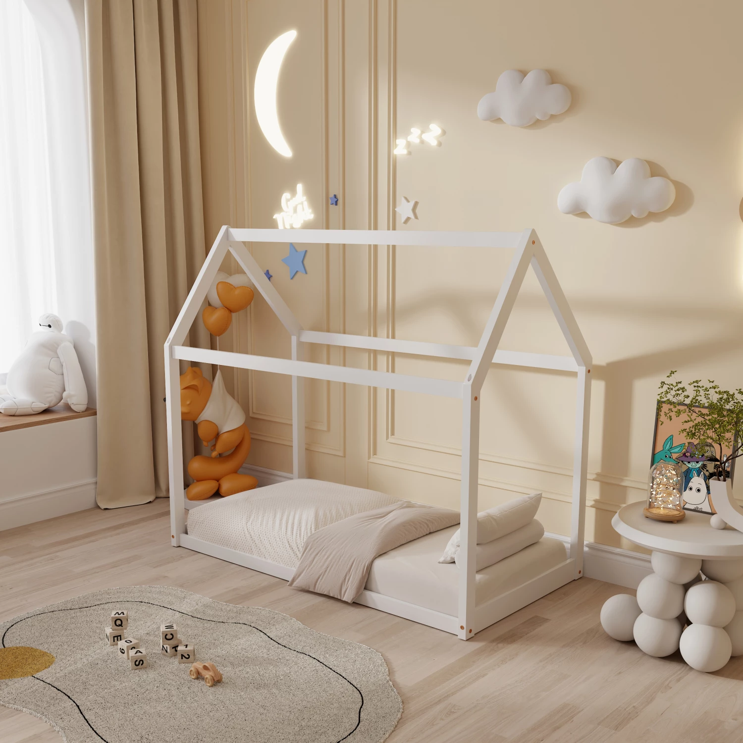 Postelja za otroke PEPE FH677.03 t.MONTESSORI iz masivnega borovega lesa v beli barvi - 190x90 cm