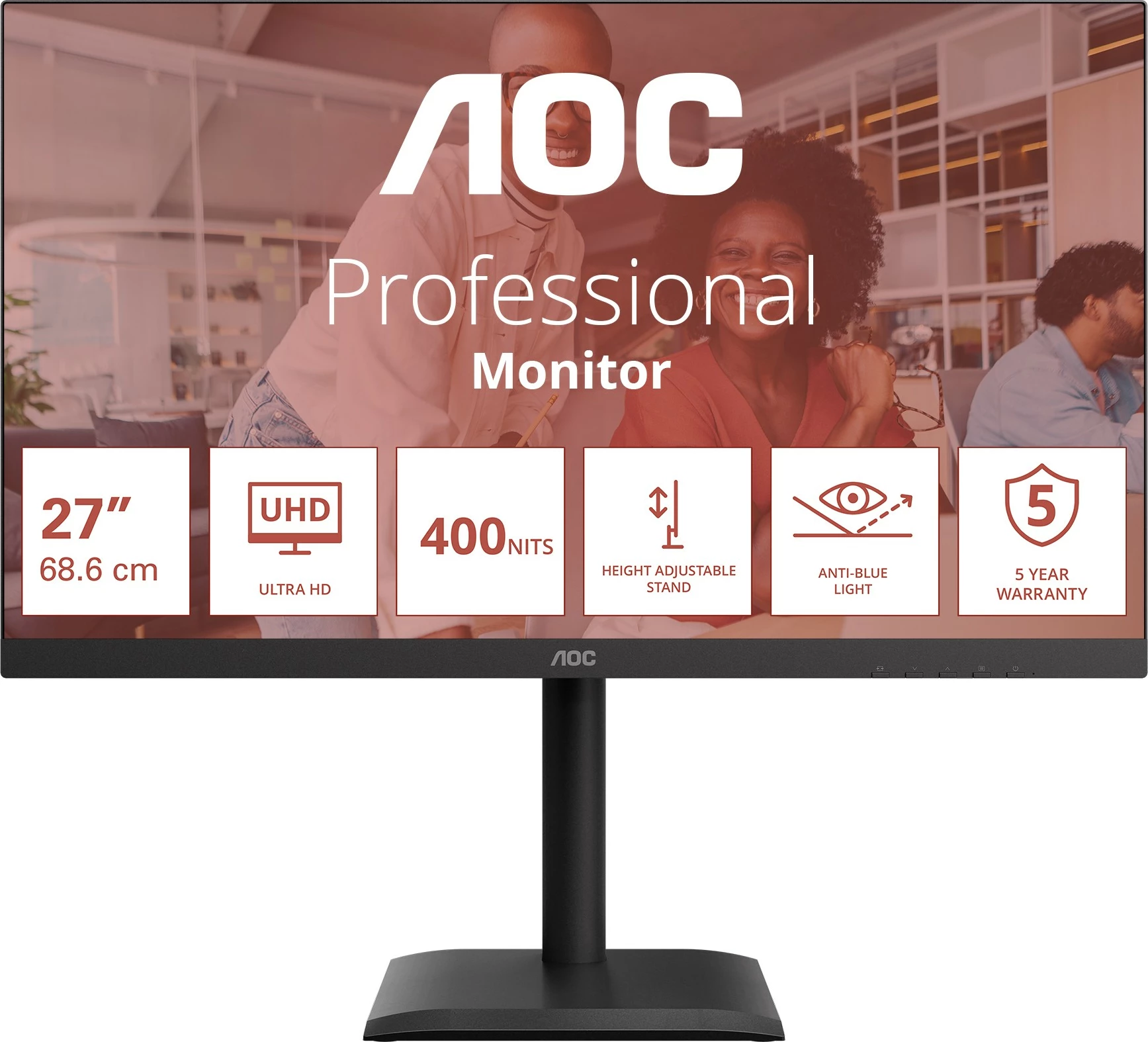 Monitor 27-palčni Ultra HD, 400 nits, USB-C, zvočniki, črn, AOC U27E4CV