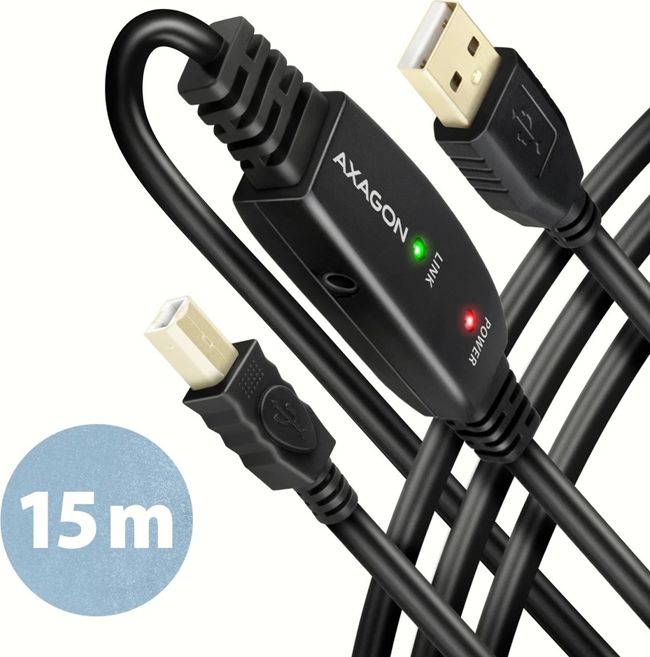 Aktivni USB 2.0 kabel, AXAGON ADR-215B, 15 m, črn