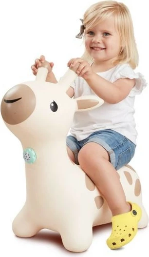 Gumena skakalna igrača, B-kids 116315223, z 3 melodijami, z ročno tlačilko, 10+ mesecev, rjava/krem