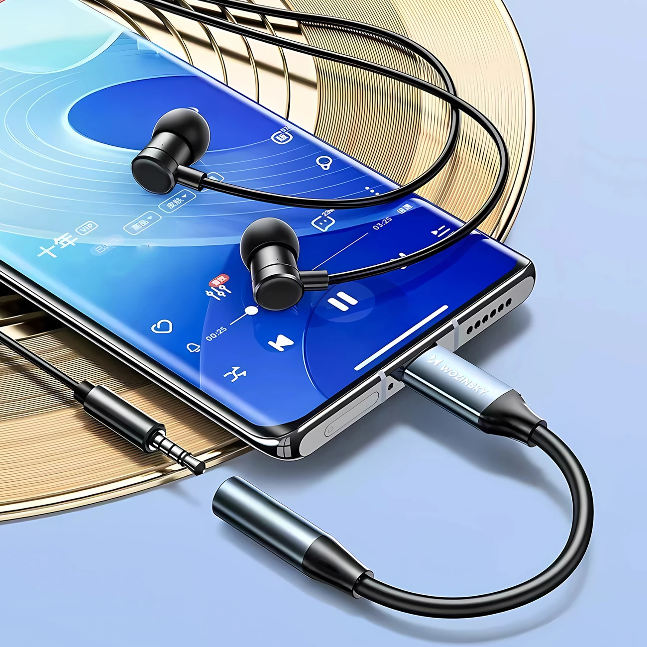 Adapter USB-C na 3,5 mm mini jack, HiFi audio, OMTP/CTIA, aluminij, črn, Wozinsky WACM-01