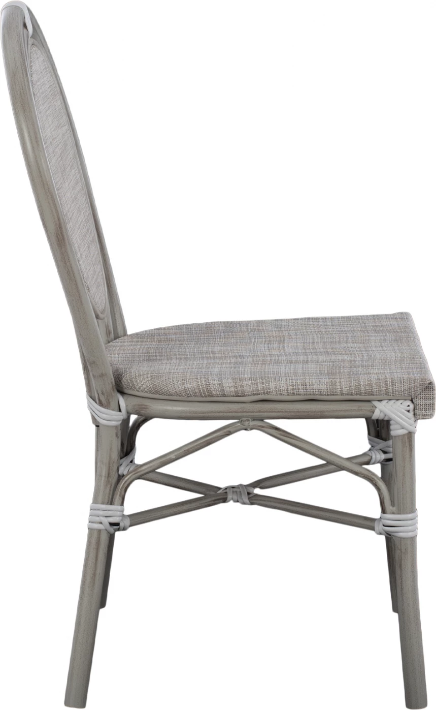 Aluminijasti stol videza bambusa patina siva s tekstilom 45x57x88 cm