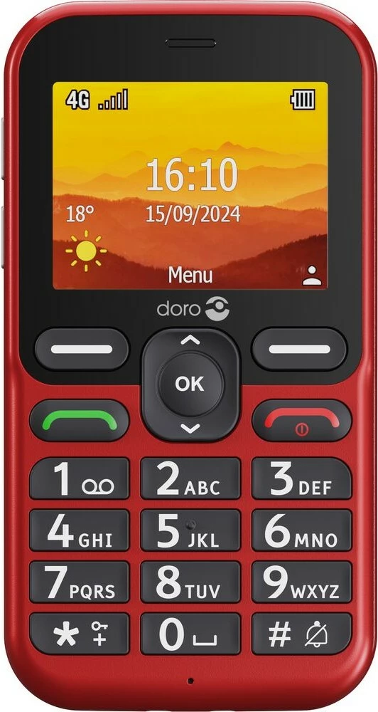 Preprost mobilni telefon Doro Leva L10, Single SIM, 2,4", 2 MP, 1150 mAh, rdeč