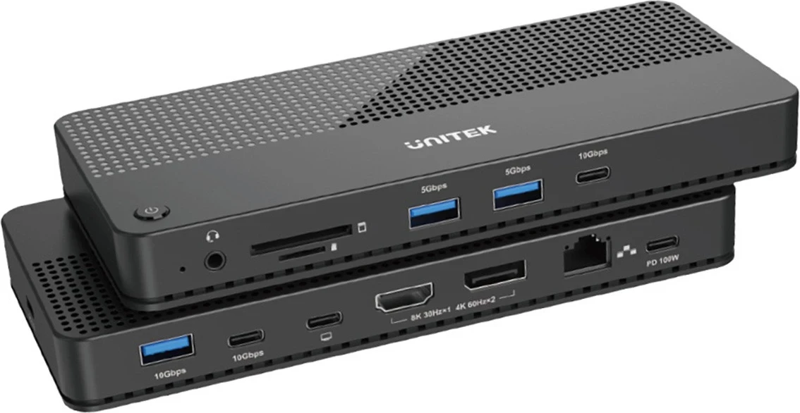 Multifunkcijski dok Unitek 12 v 1, HDMI 8K, USB 4, 100 W, črn