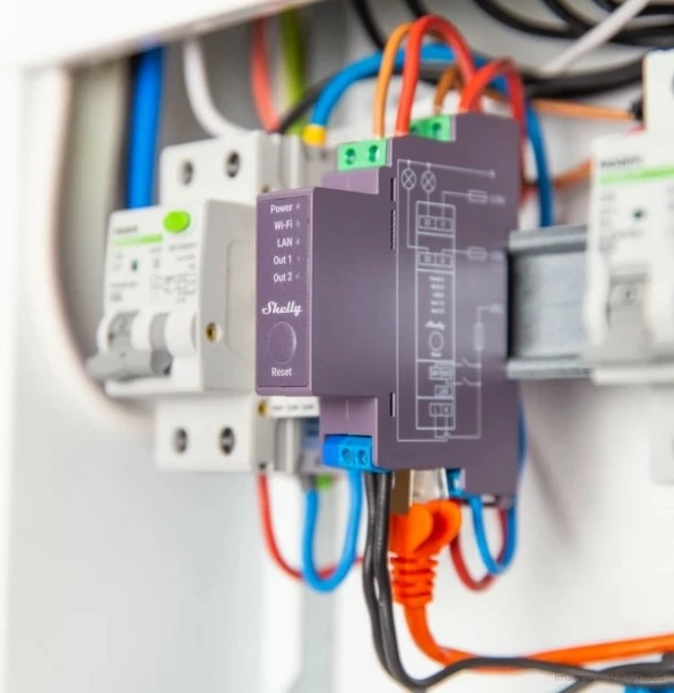 Profesionalno rele Shelly Pro2, Wi‑Fi, LAN, Bluetooth, črno/ modro/ zeleno