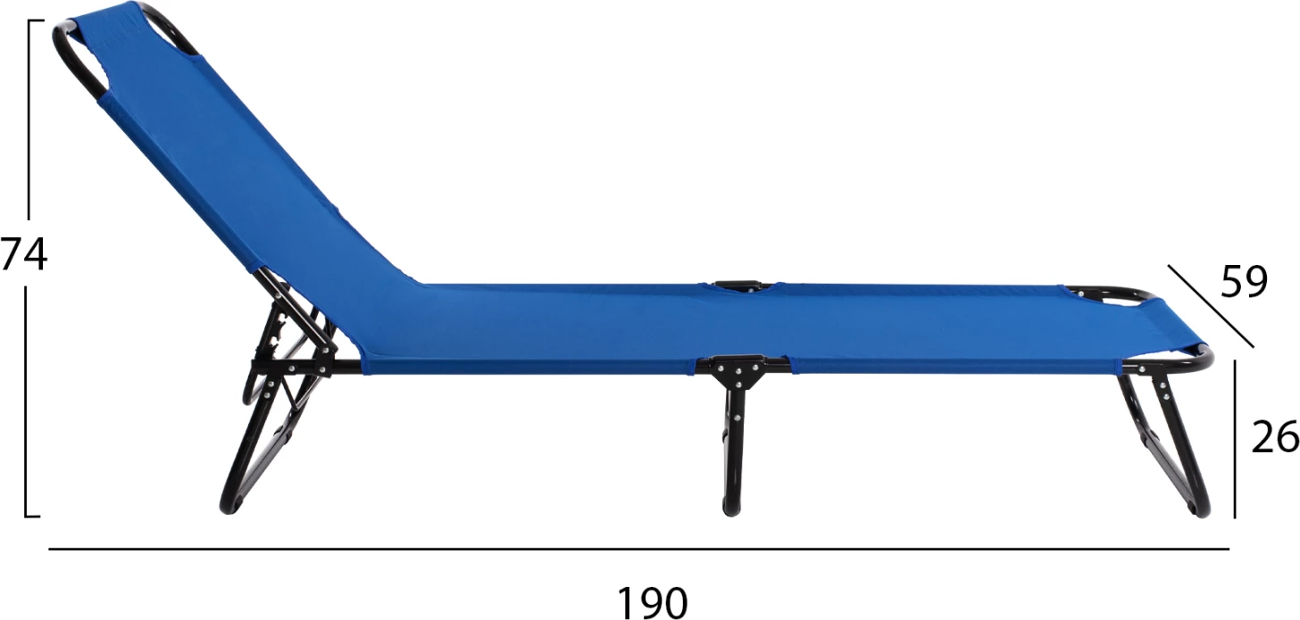 Ležalnik FH5278 črne kovinske barve z modro vodoodporno tkanino