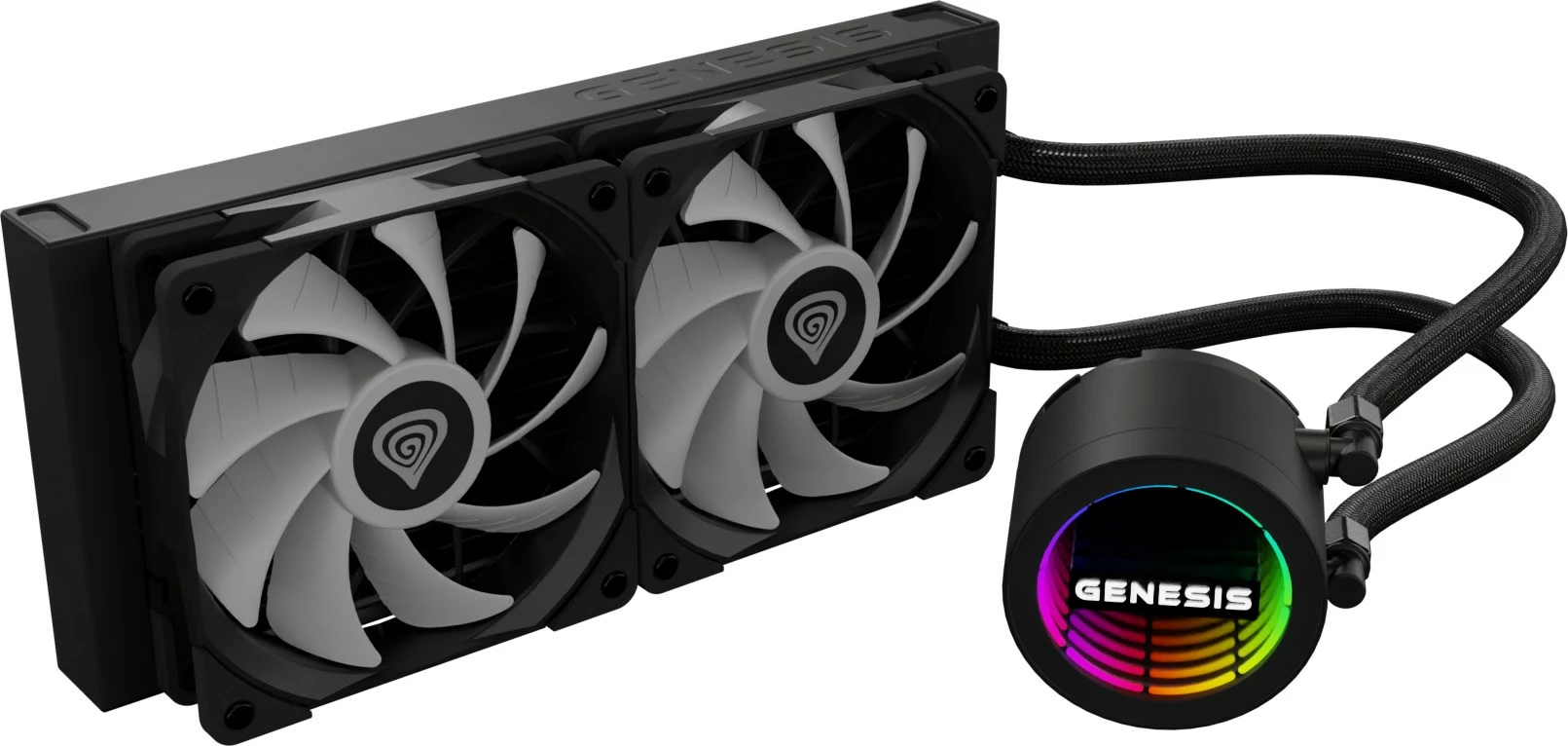 Vodna hladilna enota vse-v-enem za procesor GENESIS NLG-2319, 2 ventilatorja, RGB, črna