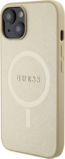 Ovitek Saffiano MagSafe za iPhone 15 Plus 6,7", Guess GUHMP15MPSAHMCB, zlata