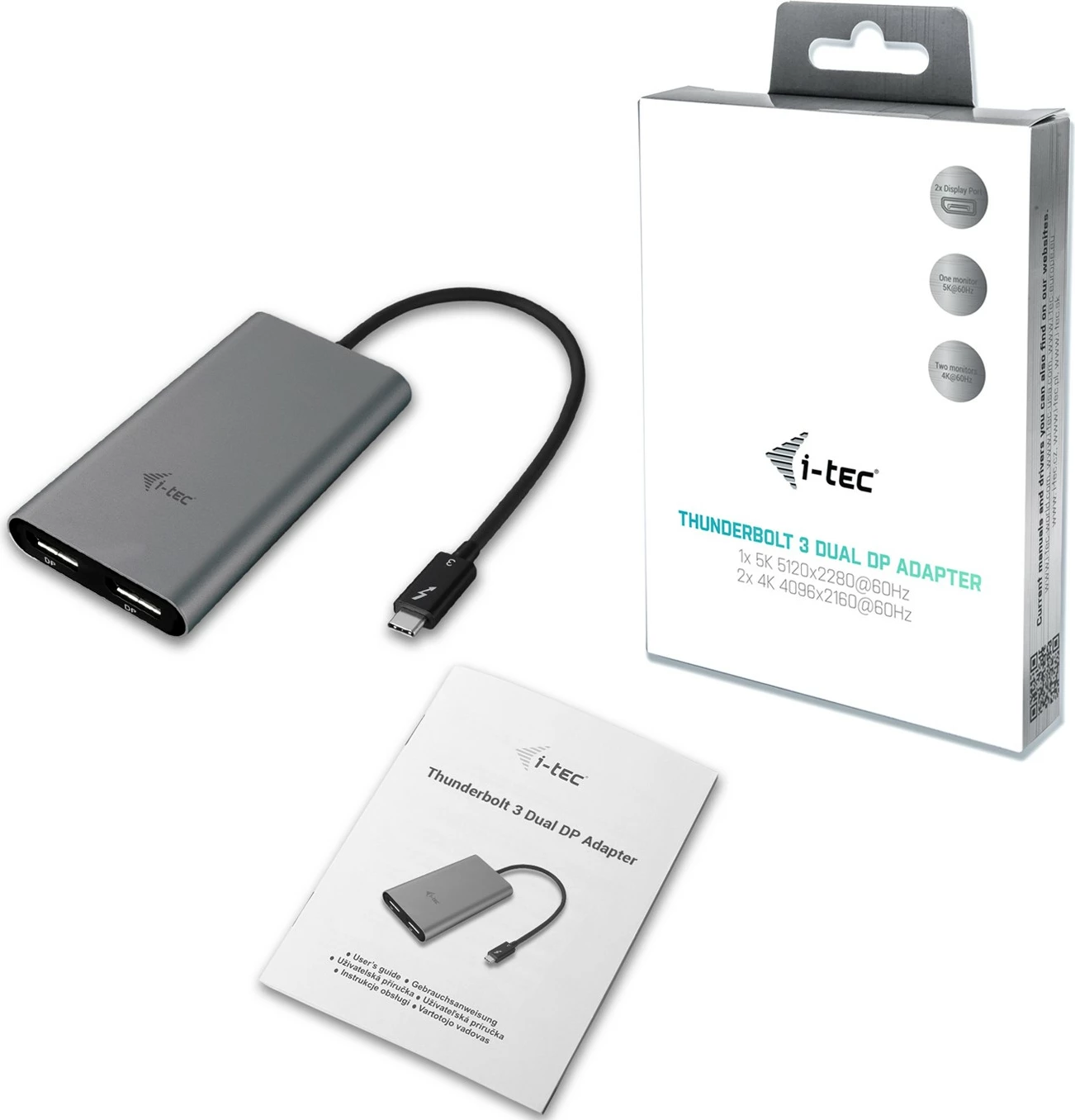 Video adapter za dva DisplayPorta, I-Tec TB3 Dual DP, Thunderbolt 3, siv