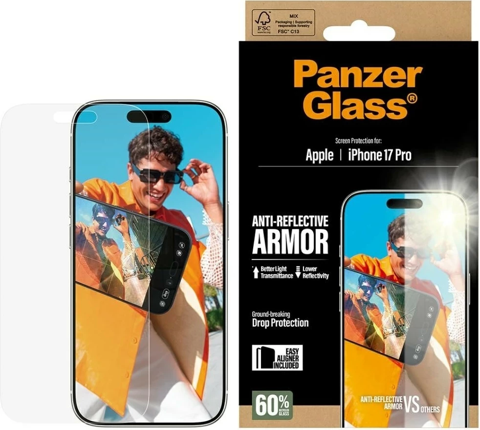 Zaščitno steklo Armor Anti-Reflective EasyAligner za iPhone 17 Pro, PanzerGlass, prozorno
