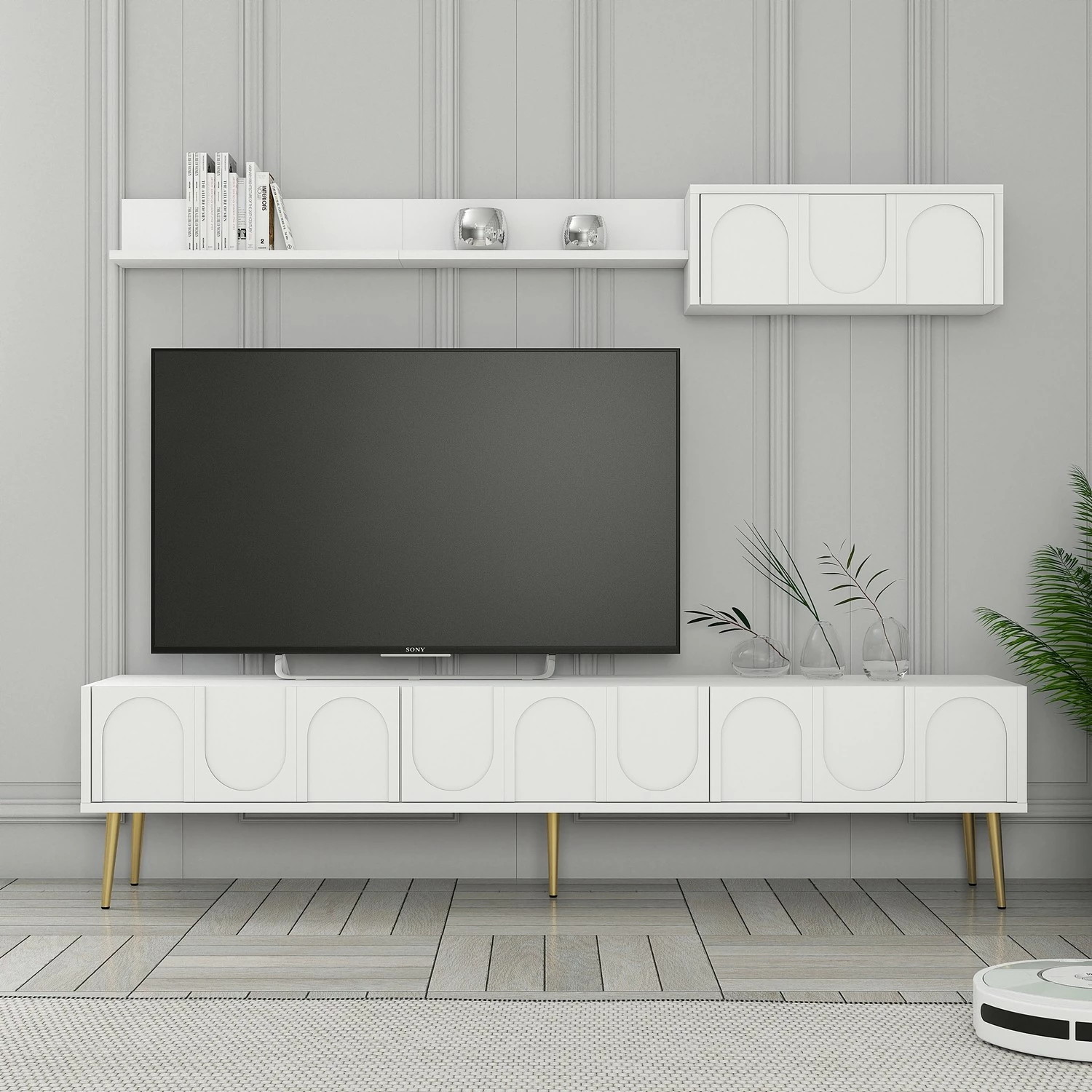 Pohištveni komplet za dnevno sobo, Skye Decor Lyon 3, beli in zlati